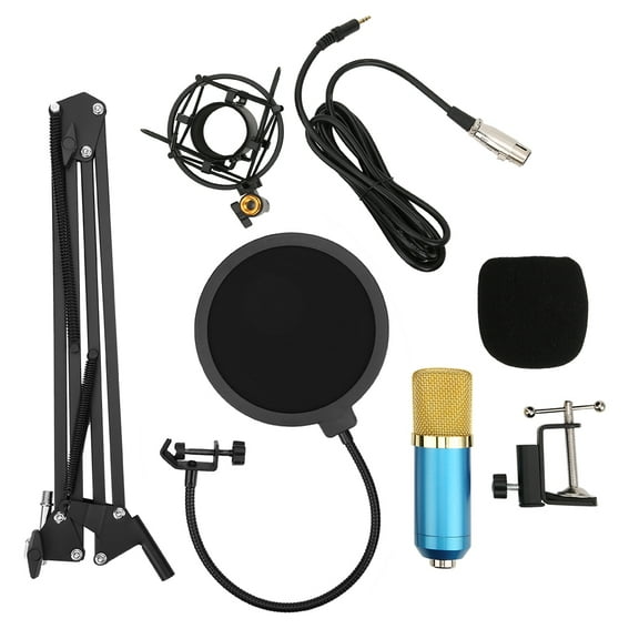 Condenser Microphone Kit KTV Singing Studio Recording Broadcasting for Computer LaptopFlat Gold Blue