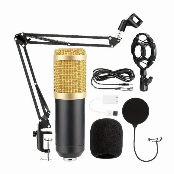 Condenser Microphone Set With BOP Microphone Stand Recording And Singing Game Video Conference Online Classroom Voice Live Equipment Wired Microphone Universal For Mobile Phones And Computers