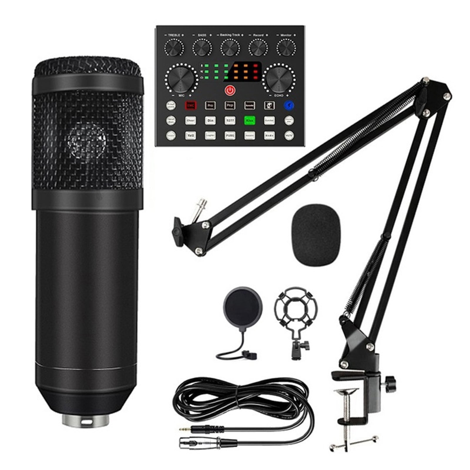 Condenser Microphone Set With(Optional)Live Sound Card,Metal Shock Mount And Double Layer Pop Filter For Live Podcasting