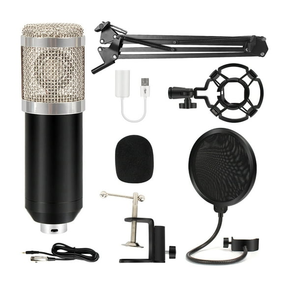 Condenser Microphone With Suspension Scissor Arm Cardioid Microphone With V8 Sound Card For Recording Singing