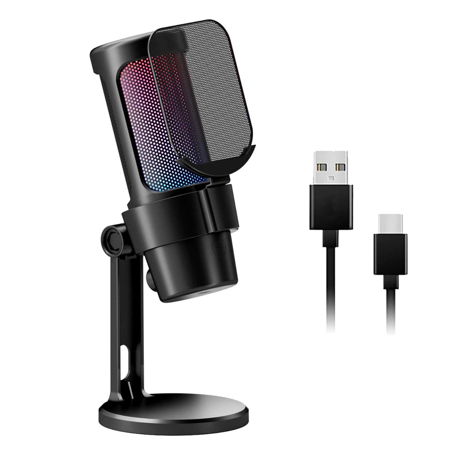 Condenser Microphone for PC USB Connection Color Lights for Recording and Podcasting Live Singing Solid Base