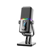 Condenser RGB USB Microphone Popu Pine HK2 for Computer, Gaming, Streaming, Recording & Podcasts - AI Noise Cancellation + Cardioid Sound - Black