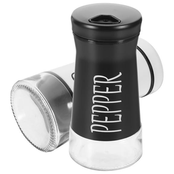 2 Pcs Glass Condiment Bottles Set for Kitchen Seasoning Salt and Pepper Shakers with Stainless Steel Caps Black