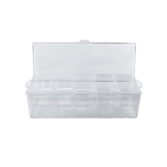 Condiment Caddy With Lid and 5 Containers for Chilled Sauces Plastic Serving Tray with Ice Compartment for Party Barbecue Picnic Camping Home Gathering