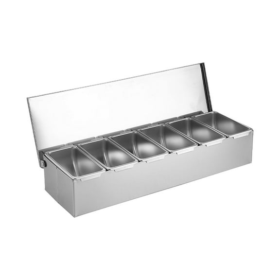Condiment Containers Server with Lid,3/4/5/6 Compartments Detachable Condiment Caddy,Stainless Steel Seasoning Dispenser Serving Platter for Home Parties Supplies and Restaurants (6 Compartments)