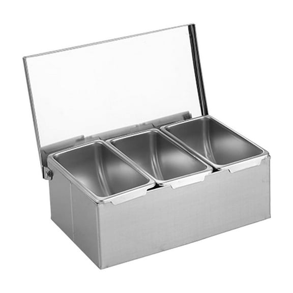 Condiment Containers Server with Lid,3/4/5/6 Compartments Detachable Condiment Caddy,Stainless Steel Seasoning Dispenser Serving Platter for Home Parties Supplies and Restaurants ﻿(3 Compartments)