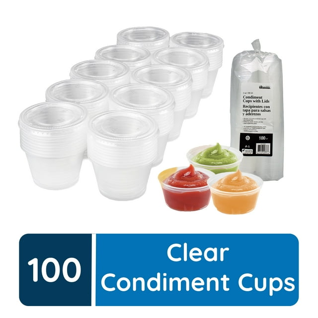Walmart 100 Sets of 2 oz Disposable Condiment Cups with Lids for Dips