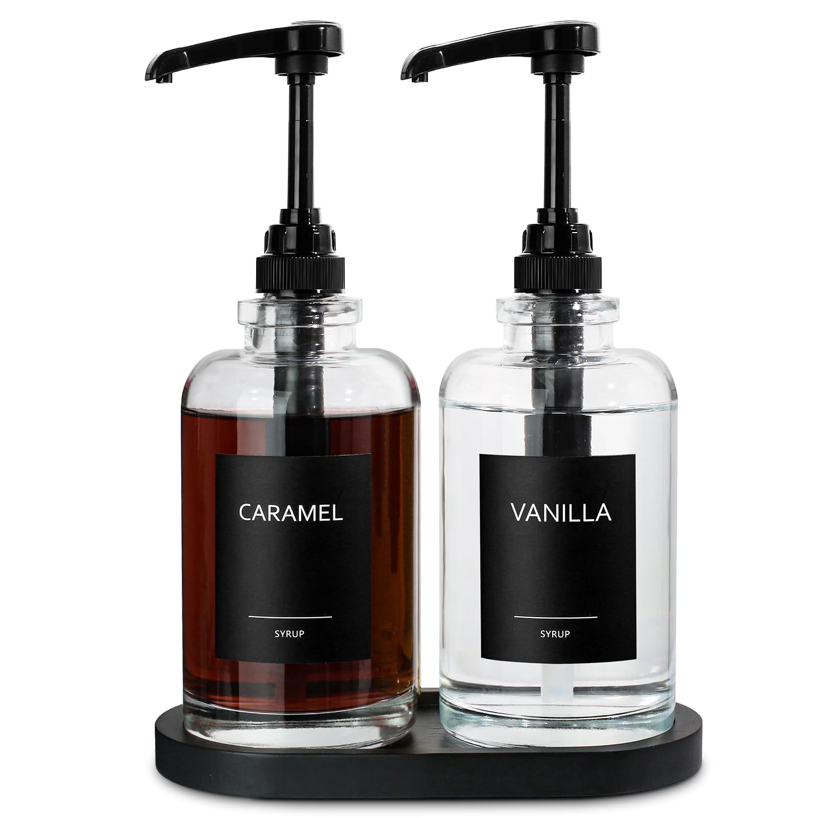 Condiment Dispensers Black Set of 2, Coffee Syrup Organizer for Bar