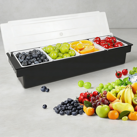 Condiment Garnish Tray Caddy For Bartenders, Bar Garnish Fruit Caddy With Lid, Plastic Condiment Container For Bartending, Outside Parties