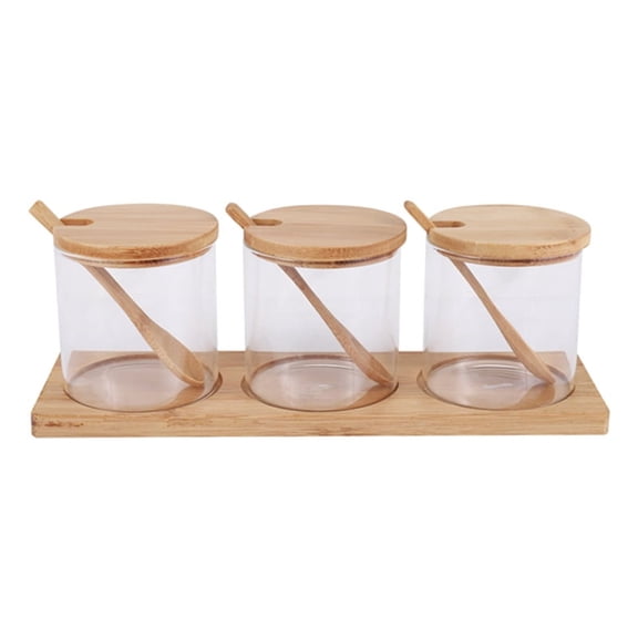 Condiment Jars with Lids and Spoons, Set of 3 Spice Jars Kitchen Transparent Condiment Salt Pepper Storage Containers