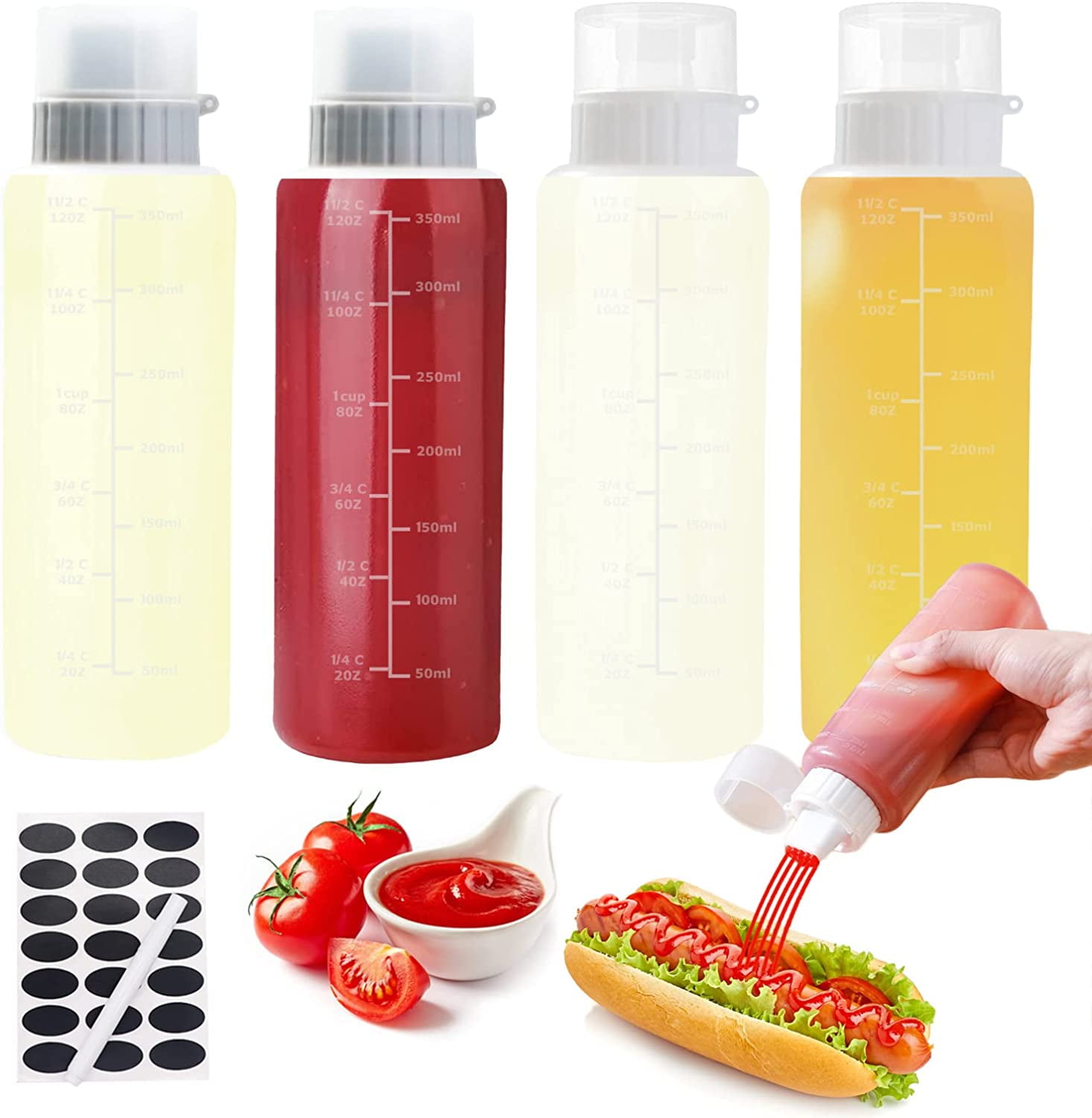 Condiment Porous Squeeze Bottles, 4Pack Squeeze Bottles for Sauces, Salad Dressing Container