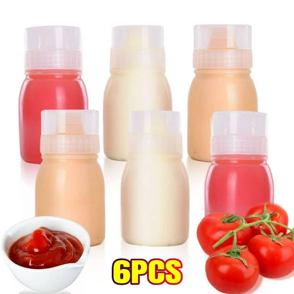 Condiment Porous Squeeze Bottles, Small Salad Dressing & Sauce Container, Multi-nozzle Bottle - 6 pack, 6 oz, 5 nozzles