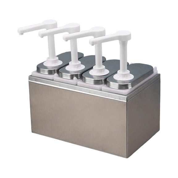 Condiment Pump Dispenser, Sauce Dispenser Pump 1.4L Capacity Salad Manual Sauces Syrups Salad Seasoning Sauce Pump Station for Commercial Use Four head