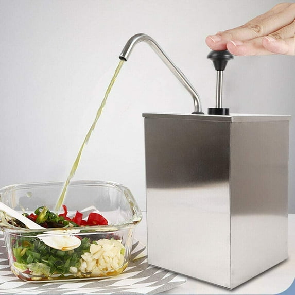 Condiment Pump Station Pump Condiment Dispensers Sauce Pump Dispenser Condiment Server Organizer Stainless Steel for Salad Jam Seasoning Sauce Squeeze 4L (1-Bucket(Updated Version))