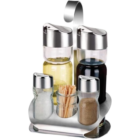 Condiment Server, 5-Piece Glass Sugar Container with Stainless Steel Base, Clear Bowls with Lids