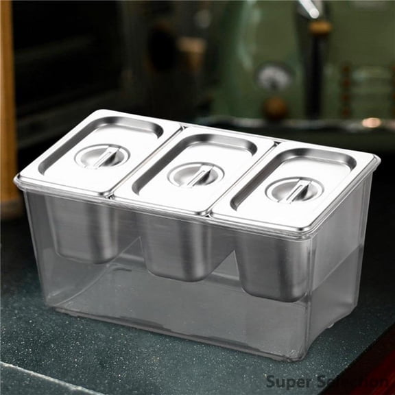 Condiment Server Tray, Chilled Condiment Tray With Ice Chamber, 6 Removable Stainless Steel Containers For BBQ, Party, Milk Tea Shop, Salad Bar, Keep Sauces & Dips Cold