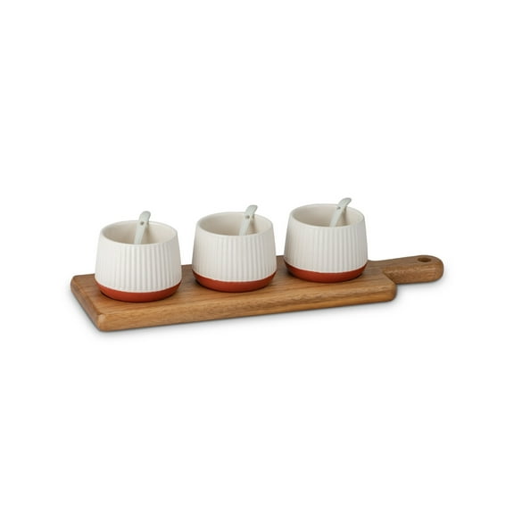 Condiment Set with Wooden Serving Board, 3-Piece, 27 oz Total Capacity