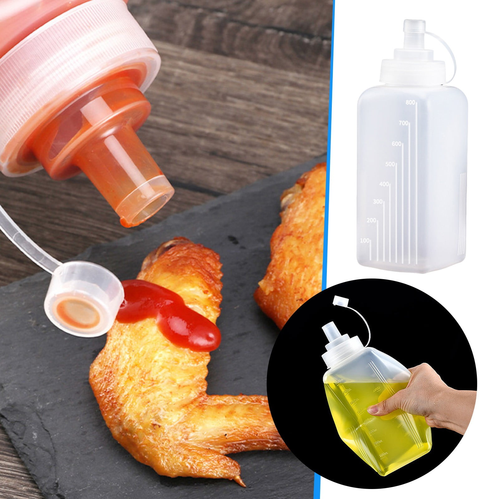 Condiment Squeeze Bottle Wide Mouth, 800ml Clear Squeeze Bottles for