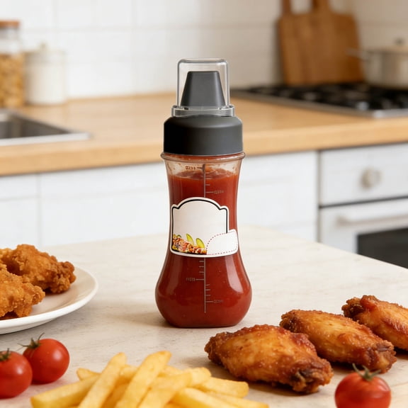 Condiment Squeeze Bottle With Measuring Scale Leak Proof Sauce Dispenser For Ketchup Mustard Vinegar Bbq Picnic Kitchen(Black-19Cm)
