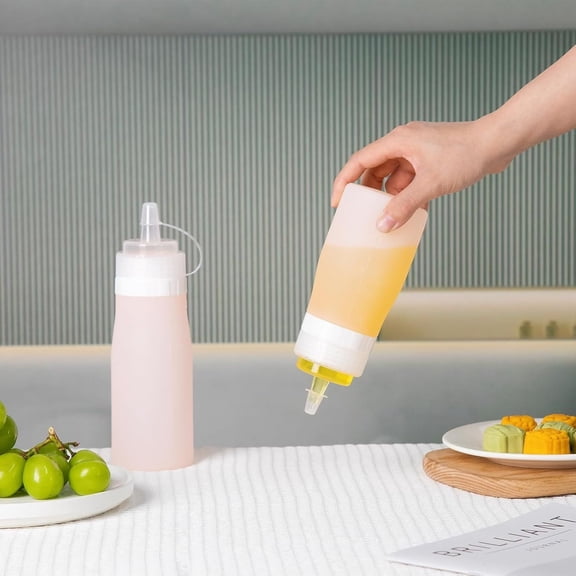 Silicone 12 oz Leak Proof Easy Squeeze BPA Free Condiment Squeeze Bottles with Interchangeable Lid