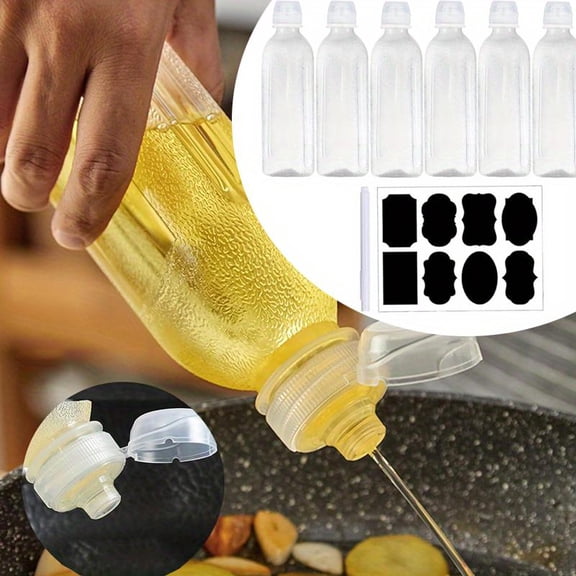 Condiment Squeeze Bottles, 6 Pack Squeeze Bottles for Sauces, Ketchup Salad Dressing Container, 17oz Plastic Bottles with Squeeze Top for Liquids, BBQ Sauce, Oil