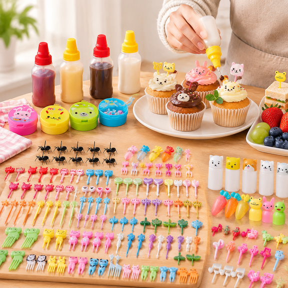 Condiment Squeeze Bottles Bento Lunch Box Accessories and Animal Fruit Food Toothpicks Mini Ketchup Bottles Soy Sauce Container Reusable Condiments Containers
