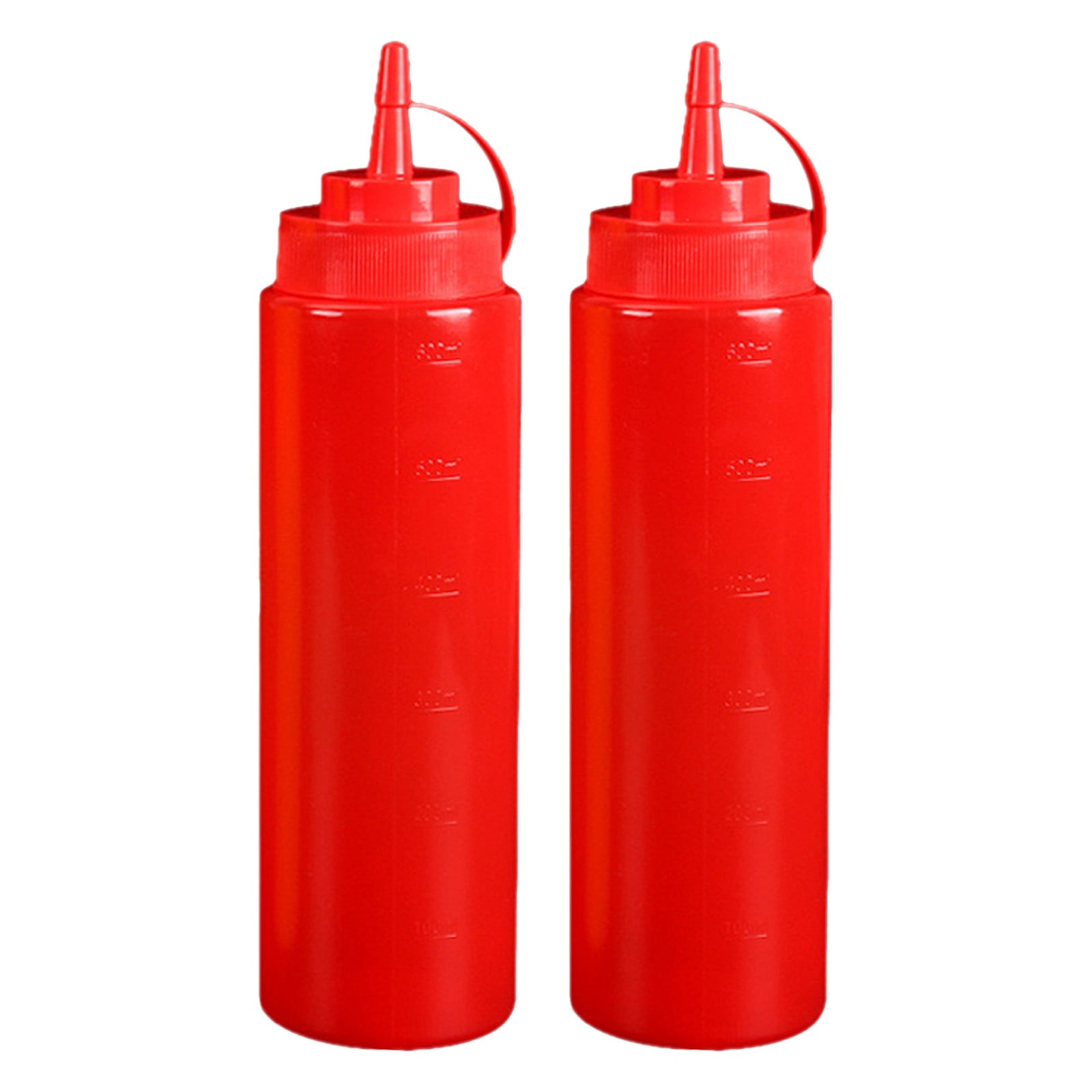 Condiment Squeeze Bottles, Ketchup Dispenser, 2PCS 24 oz Plastic Sauce Squirt Bottle with Cap Lids, Pancake Squirt Bottles for Sauces Liquids Mustard BBQ Dressing Pancake Art, Red, 2.63x10.43"