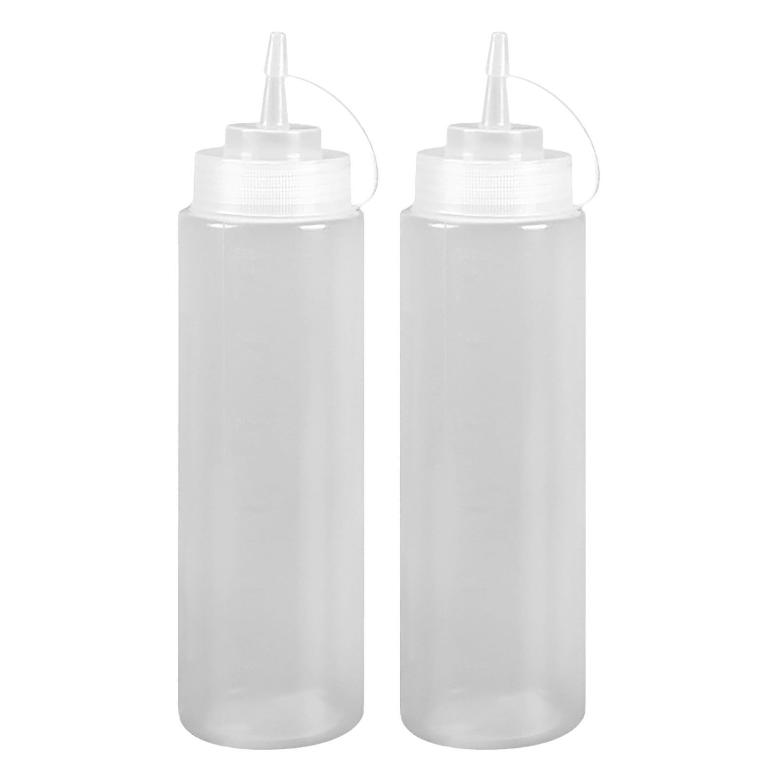 Condiment Squeeze Bottles, Ketchup Dispenser, 2PCS 24 oz Plastic Sauce Squirt Bottle with Cap Lids, Pancake Squirt Bottles for Sauces Liquids Mustard BBQ Dressing Pancake Art, White, 2.63x10.43"