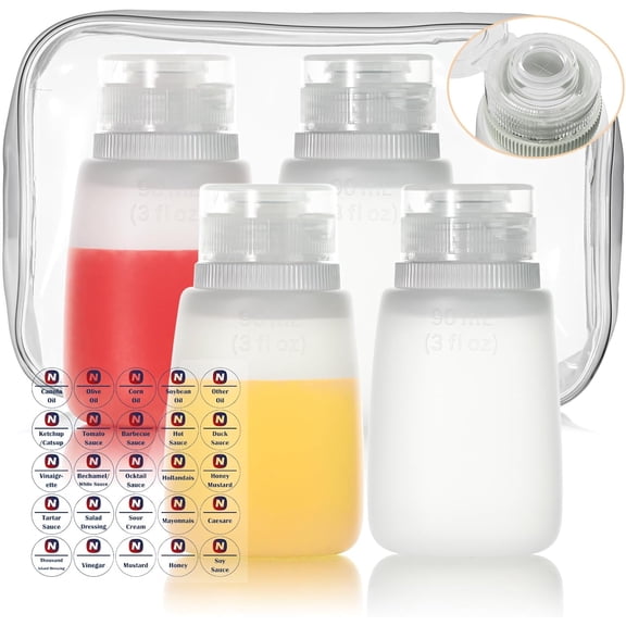 Condiment Squeeze Bottles for Ketchup Hot Sauce Liquids Oil with Caps for Condensed Milk and Mustard Salad Dressing Dispenser Silicone Bottles (Translucent, 3 oz * 4 Pack)