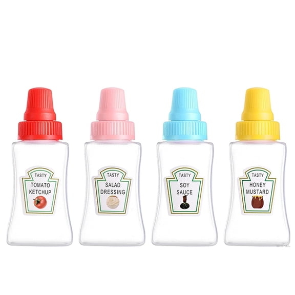 Condiment Squeeze Bottles, Portable Seasoning Storage Container for Ketchup Mustard Mayo, Bento Lunch Box Dressing Dispenser, 4 Pack