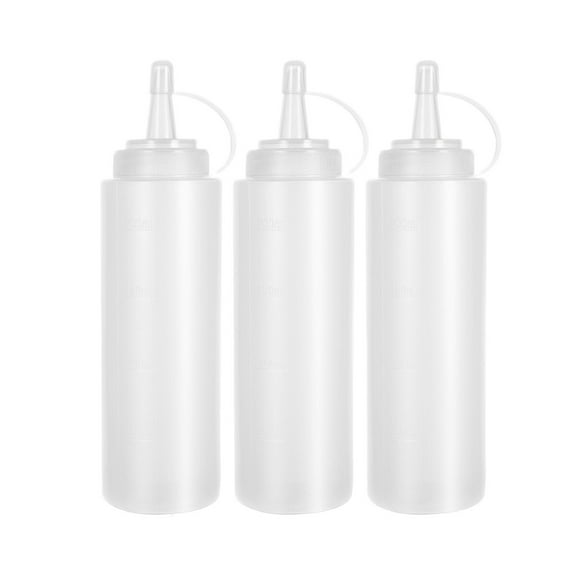 Condiment Squeeze Bottles for Sauces 3 Pack, Wattne 8 Ounce Plastic Dressing Squirt Bottles Ketchup Bottles with Cap Lids, Condiment Bottles for Liquids BBQ Dressing Pancake Art Dispenser