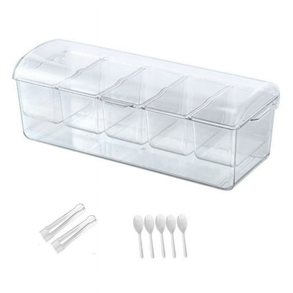 Condiment Tray with 5 Removable Compartments, Serving Platter Lid, for Parties and Bar Fruit Snack