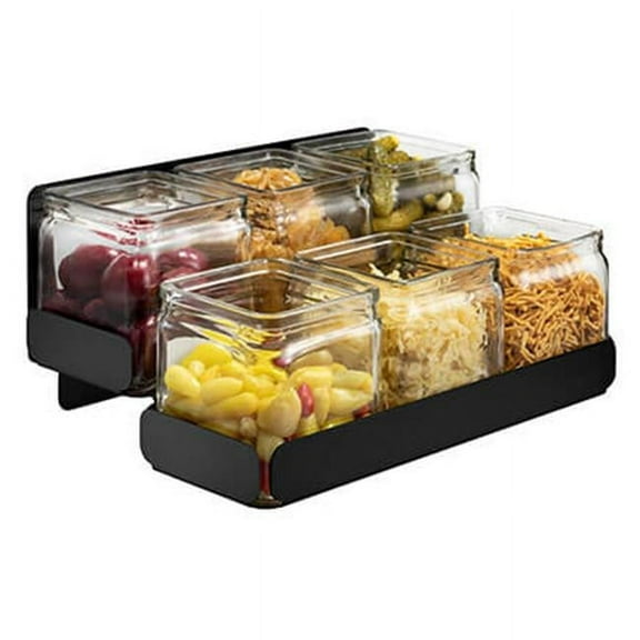 Condiments Station 2 Levels 6 Glass Jars Holder Black Matte - 12.6 x 8.3 x 5.5 in.