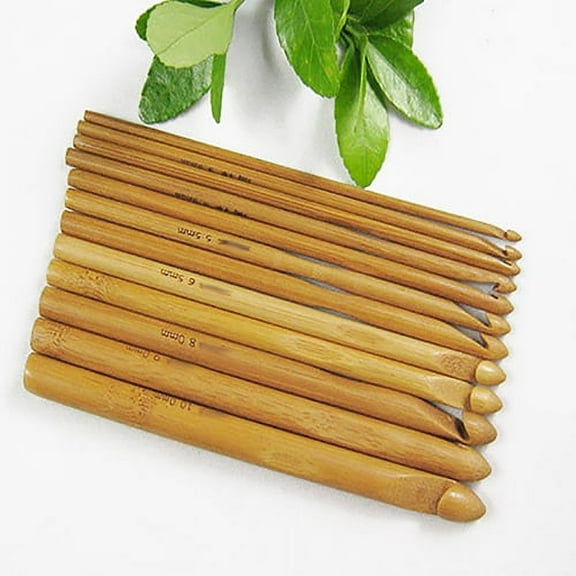 Conditiclusy 12 Size Bamboo Handle Crochet Hook Knit Weave Yarn Craft Knitting Needles Set