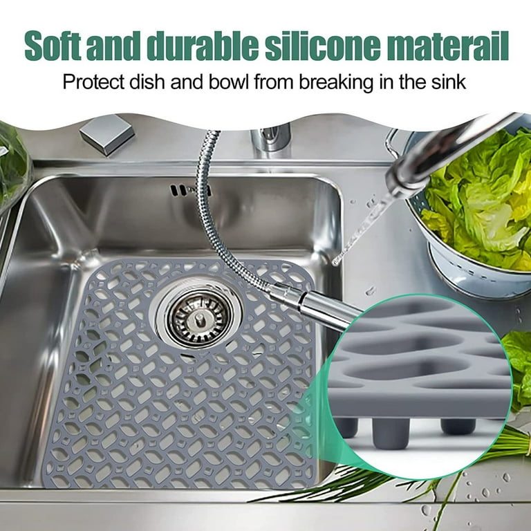 Conditiclusy Anti-scratch Food Grade Hollow Sink Mat with Drain Hole  Practical Heat-resistant Silicone Sink Dishwashing Pad Kitchen Tool