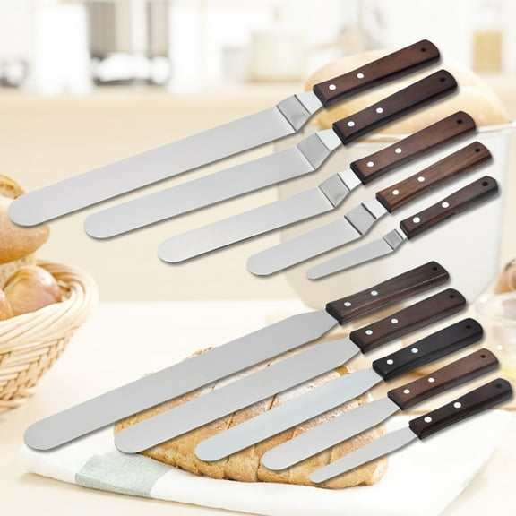 Conditiclusy Cake Spatula Wooden Handle Baking Tools Stainless Steel CEANakes Fondant Scraper for Kitchen
