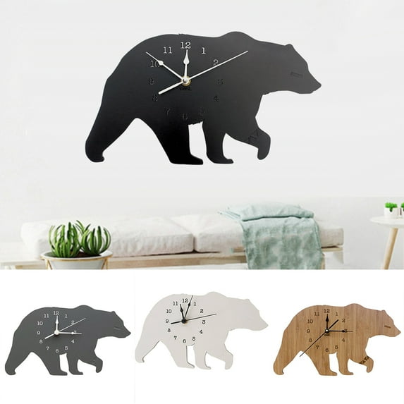 Conditiclusy Creative Polar Bear Wooden Mute Wall Clock Living Room Bedroom Home Decoration