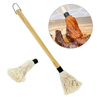  Cast Iron Sauce Pot and BBQ Mop Brush Set for Grilling, 7 Pcs  Barbecue Accessories include Heat Preservation Heavy Basting Melting Pot,  2Pcs Wooden Long Handle Sauce Mops with 4Pcs Replacements