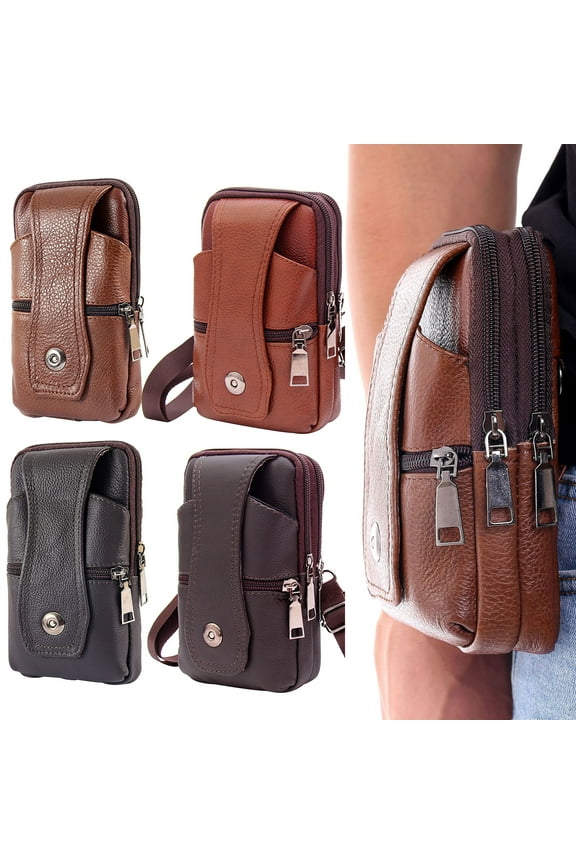 Small Leather Belt Bag Phone Wallet Purse for Men Loop Holster Case Waist Pack Travel Messenger Crossbody Pouch with Hook