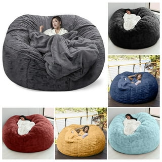 Bean Bag Chair Cover 5FT(No Filler) Soft Fluffy Beanbag Cover Stuffable  Beanbag Cover Round Lazy Sofa Bed Cover Without Filling for Living Room  Bedroom Dormitory,Gray 