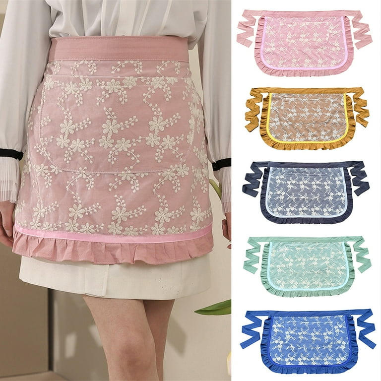 Conditiclusy Waist Apron Soft Touch Oil proof Lace Embroidered Women Server Waitress Short Half Apron with 2 Pockets for Kitchen