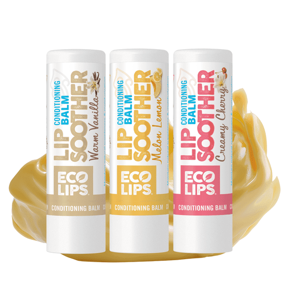 Eco Lips Conditioning Lip Soother Lip Balm with Mango & Murumuru Butter (Creamy Cherry, Lemon Melon, Warm Vanilla), 3-pack