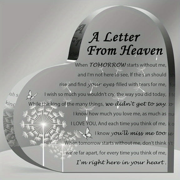 Condolence Gift A Letter From Heaven Memorial Gift For Loss Of Mother Father Husband Son Acrylic Heart-Shaped Keepsake Memorial Condolence Gift Women Men Father's Day Gifts Thank You Home Gifts