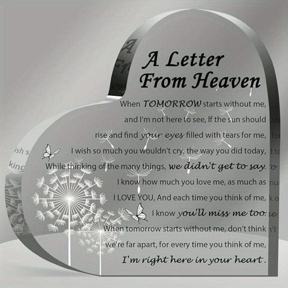 Condolence Gift A Letter From Heaven Memorial Gift For Loss Of Mother Father Husband Son Acrylic Heart-Shaped Keepsake Memorial Condolence Gift Women Men Father's Day Gifts Thank You Home Gifts