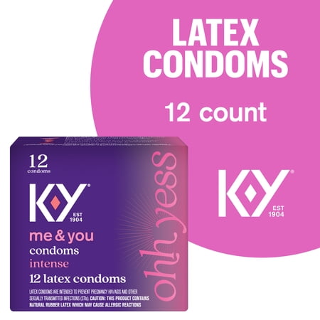 Condoms, K-Y Intense Latex Condoms, Silicone-Based Lubricant, Ribbed & Dotted With Specially Formulated Lube To Intensify Her Pleasure, Discreetly Packaged, 12 Count (Pack of 18)