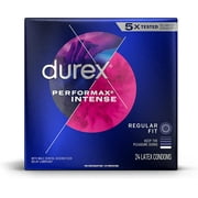 Condoms, Ultra Fine, Ribbed, Dotted with Delay Lubricant, Durex Performax Intense Natural Rubber Latex Condoms, 24 Count, Contains Desensitizing Lube for Men, FSA & HSA Eligible
