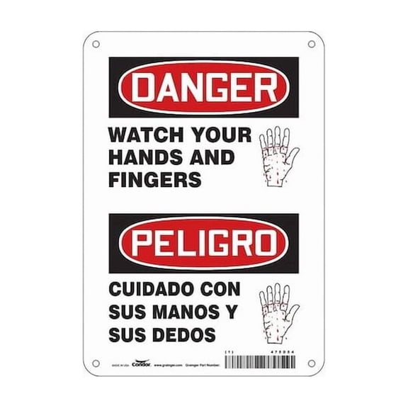Safety Sign, 10 in Height, 7 in Width, Aluminum, Horizontal Rectangle, English, Spanish, 475D54
