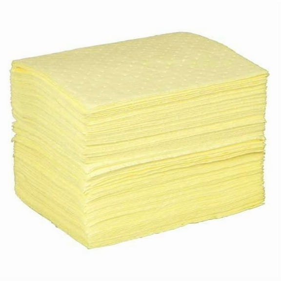 Sorbent Pad, 22 gal, 15 in x 19 in, Harsh Chemicals, Yellow, Polypropylene