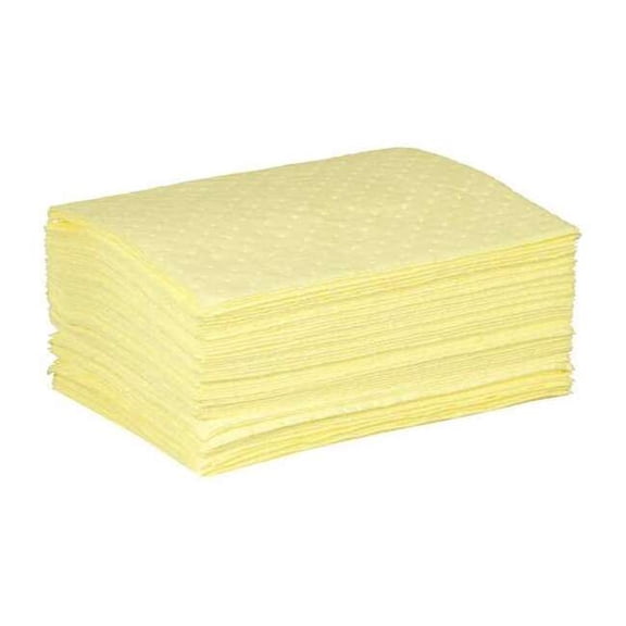 Sorbent Pad, 9 gal, 15 in x 19 in, Harsh Chemicals, Yellow, Polypropylene