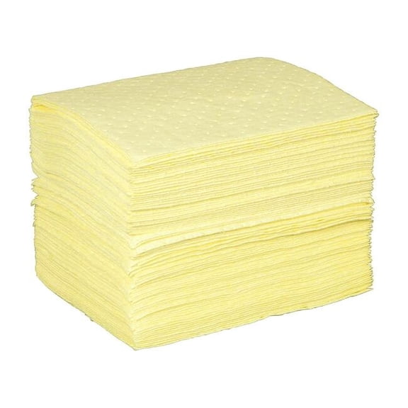 Sorbent Pad, 26 gal, 15 in x 19 in, Harsh Chemicals, Yellow, Polypropylene